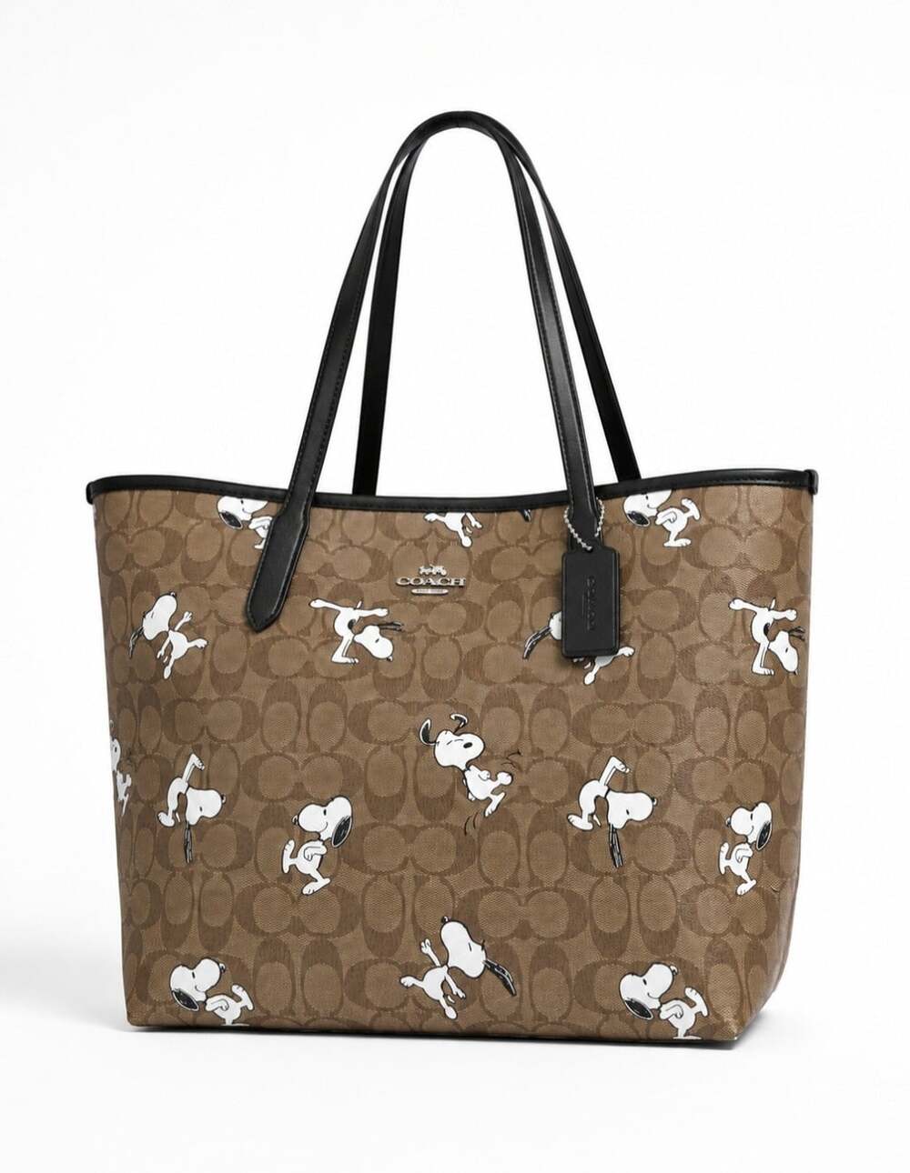Coach x Peanuts Snoopy City Tote Signature Coated Canvas Brown Black Rare